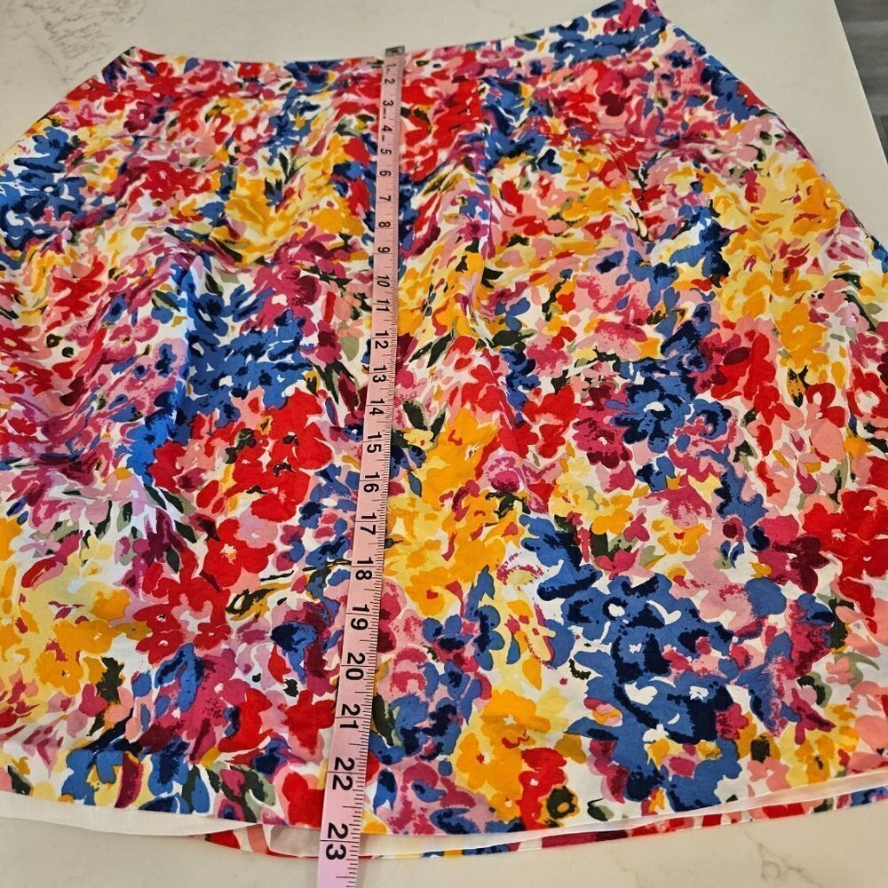 PRESTON & York Size 16 A-Line Colorful Cotton Floral Knee Length Side Zip Skirt - Picture 7 of 9